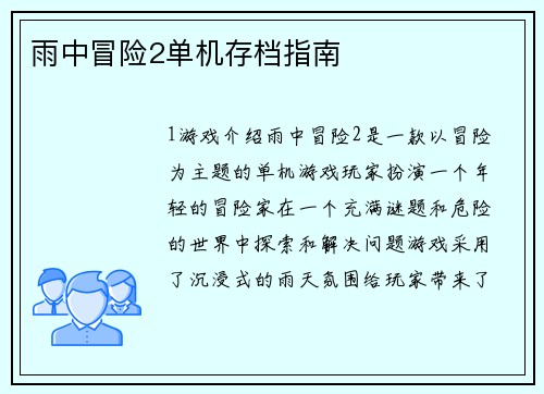 雨中冒险2单机存档指南